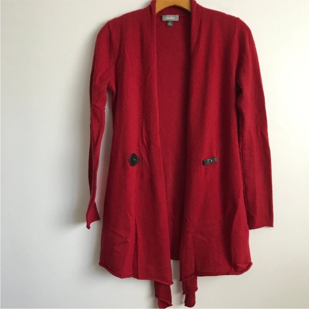 NEIMAN MARCUS RED CARDIGAN SWEATER LONG SLEEVE LONGLINE WOMENS XS